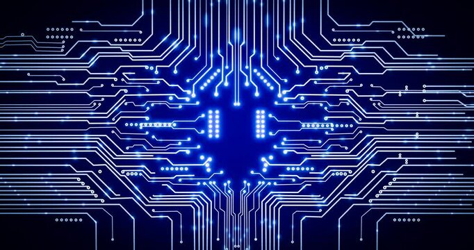 Electronic circuit pattern. Printed circuit board or PCB pattern. Trace lines in blue on a dark technology background. The Integrated Background texture, chip circuit board technology. 3d rendering