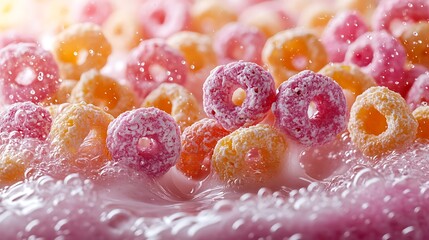 Sweet Colorful Cereal Rings in Milk
