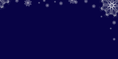 Merry Christmas and Happy New Year. Blue background frame with snowflakes. Copy space. Blank for design