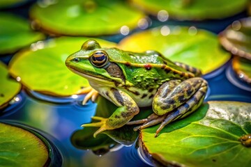 Aerial View Frog Sitting Down, High Angle Photo, Amphibian, Nature Photography, Green Frog, Cute Frog, Funny Frog Pose, Wildlife Photography, Pond Frog