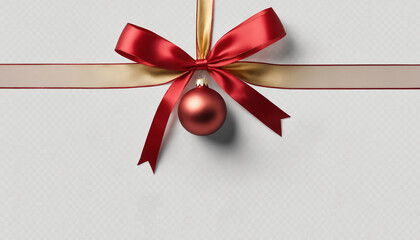 Elegant Red & Gold Christmas Bow with Ornament: Festive Holiday Background