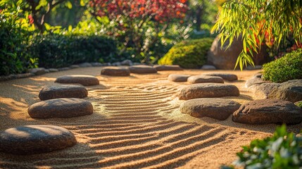 Serene Zen Garden with Carefully Raked Sand
