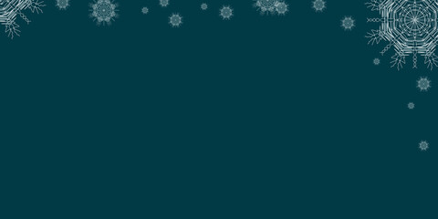 Merry Christmas and Happy New Year. Green background with snowflakes. Copy space. Blank for design