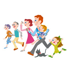 元気に前を向いて走る仲良し三世代家族