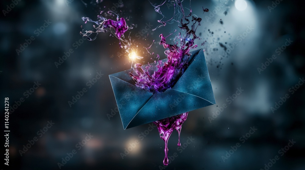 Aufkleber vivid ink splashing from delicate envelope abstract art studio setting light effects creative concep