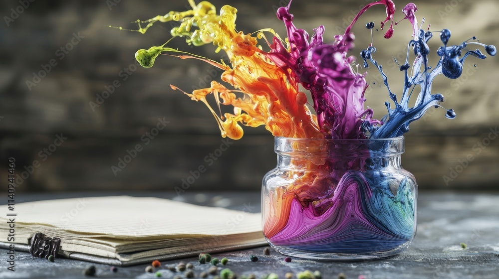 Poster creative ink splash art studio photography colorful environment close-up view artistic expression