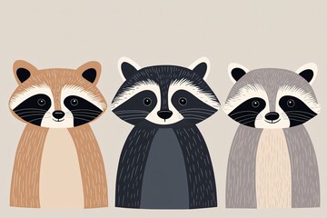 Playful raccoon trio in a charming nature scene digital art