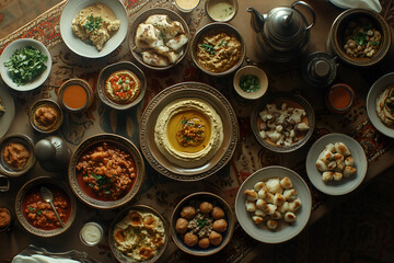Traditional Middle Eastern Feast: A Richly Colored Spread of Dishes