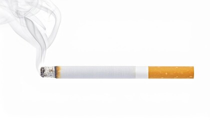 Close-Up of Burning Cigarette with Ash and Rising Smoke. Symbolizing Tobacco Addiction, Smoking Health Risks, Air Pollution, Nicotine Dependence, and Public Health Awareness Concepts