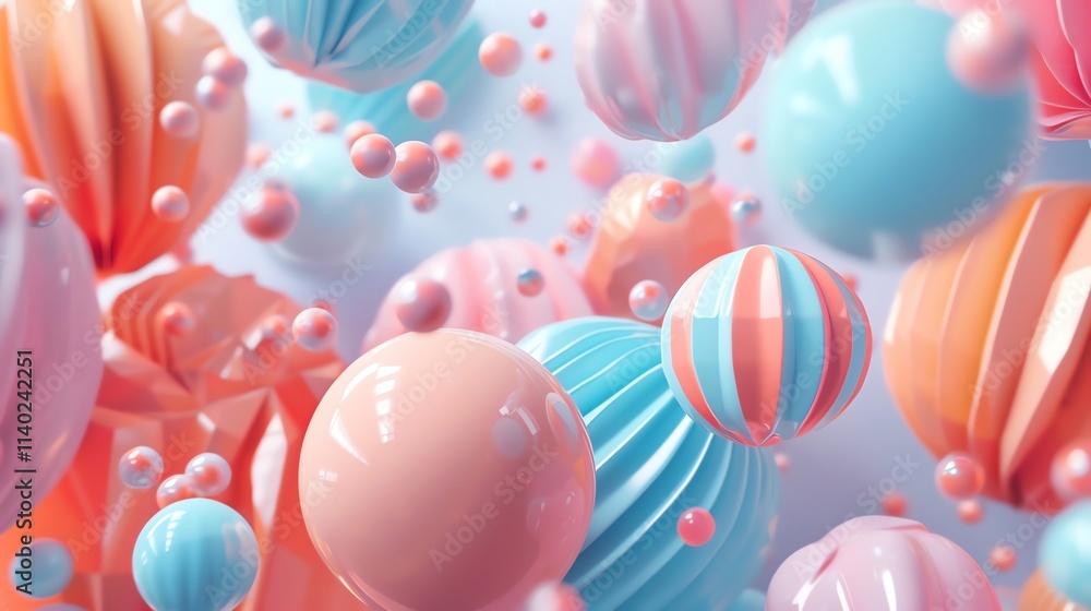 Aufkleber abstract 3d render with colorful spheres and abstract shapes.