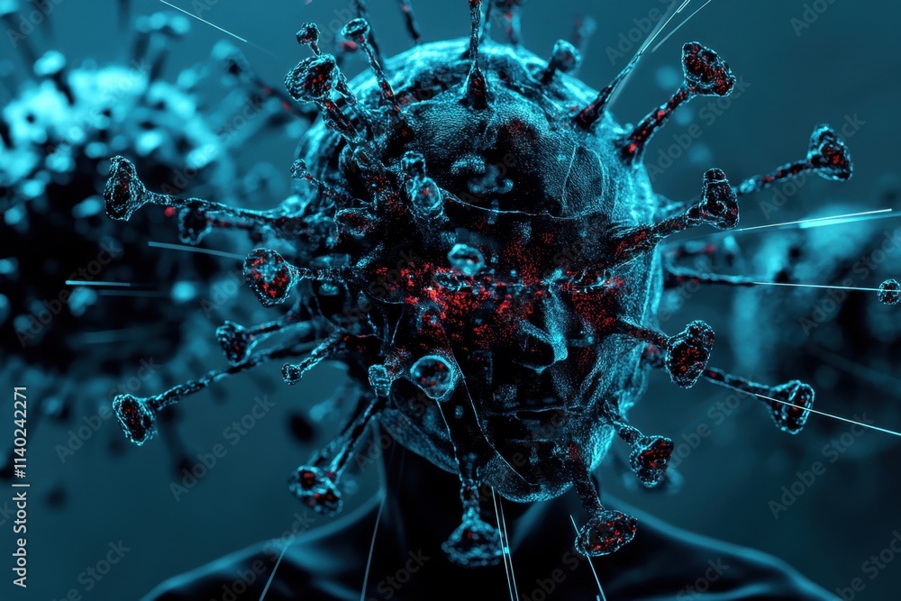 Poster explore the intersection of human form and viral representation in a digital creation