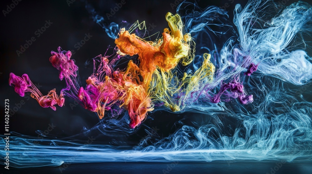 Poster neon ink action abstract art vibrant colors on paper artistic environment close-up view radiant conc