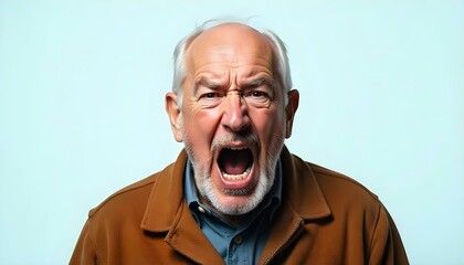 Obraz premium Angry elderly man isolated on a white background with copy space, Caucasian