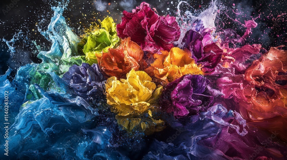 Poster vibrant color explosion artistry studio digital artwork creative environment close-up colorful expre