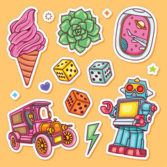 Sticker Icons Hand Drawn Doodle Coloring Vector