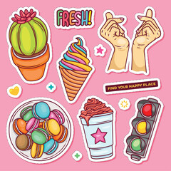 Sticker Icons Hand Drawn Doodle Coloring Vector