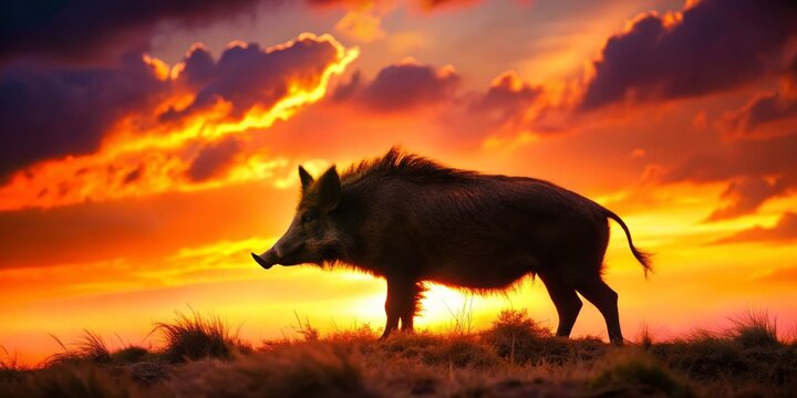 African Wild Pig Silhouette, Sunset Jabali Silhouette Photography, Dark Silhouette, Animal Silhouette, Wildlife Silhouette, Night Silhouette