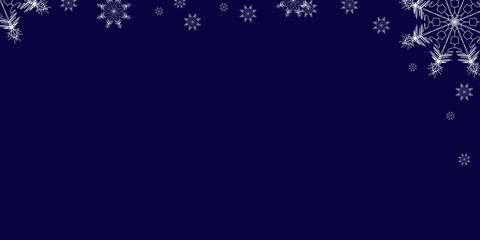 Merry Christmas and Happy New Year. Blue background frame with snowflakes. Copy space. Blank for design