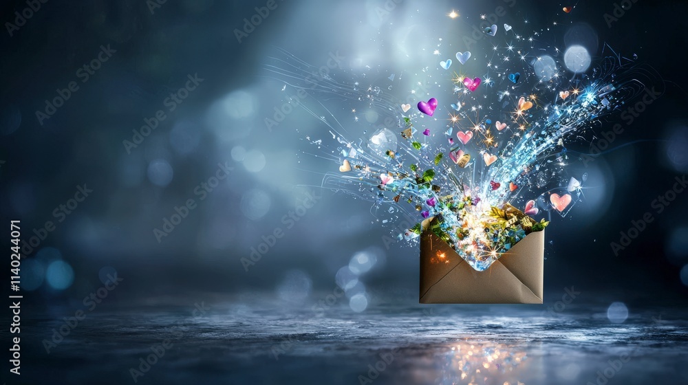 Aufkleber magical light drops emerge from open envelope in dreamy atmosphere surreal scene artistic photograph