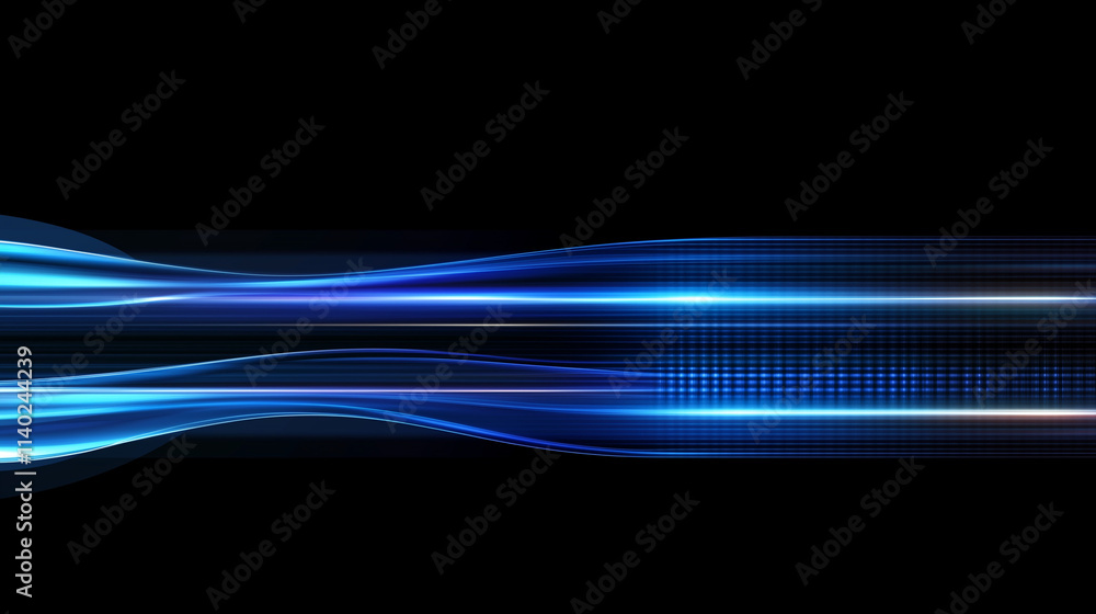 Poster Abstract Cosmic Nebula: Electric Blue Light Speed Lines on a Dark Canvas, Ideal for Futuristic and Sci-Fi Designs. High-Resolution Vector Background with Copy Space.