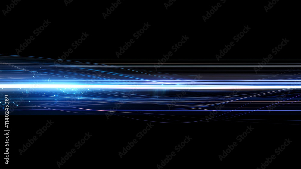 Poster Abstract Cosmic Nebula: Electric Blue Light Speed Lines on a Dark Canvas, Ideal for Futuristic and Sci-Fi Designs. High-Resolution Vector Background with Copy Space.