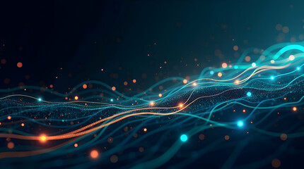 Obraz premium Abstract dynamic futuristic design with glowing neon lines waves / Fast moving tech energy flows, illustrating tech connections. network, background, technology, futuristic, connection