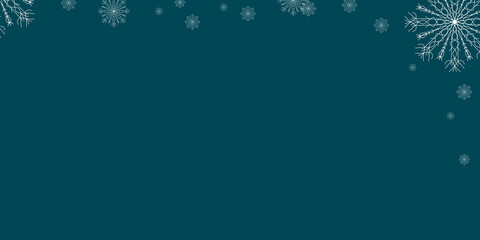 Merry Christmas and Happy New Year. Green background with snowflakes. Copy space. Blank for design