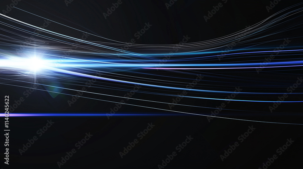 Poster Abstract Cosmic Nebula: Electric Blue Light Speed Lines on a Dark Canvas, Ideal for Futuristic and Sci-Fi Designs. High-Resolution Vector Background with Copy Space.