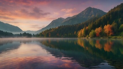 Fototapeta premium A Symphony of Nature's Colors | Sunrise over the lake 