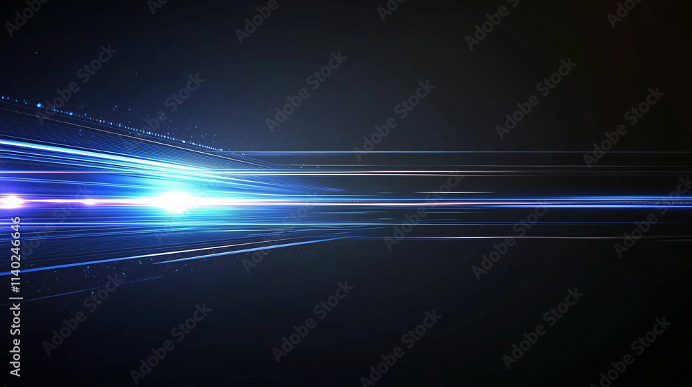 Poster Abstract Cosmic Nebula: Electric Blue Light Speed Lines on a Dark Canvas, Ideal for Futuristic and Sci-Fi Designs. High-Resolution Vector Background with Copy Space.