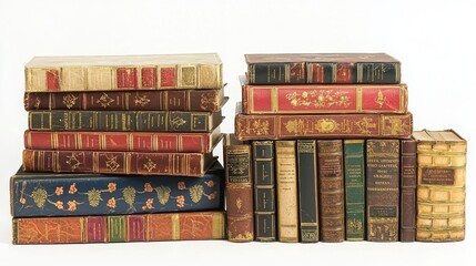 Obraz premium Vintage Books with Ornate Covers Stacked Creatively
