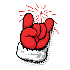 Santa hand shows rock sign