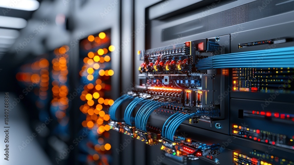 Poster Advanced fiber optic technology showcase data center visual content digital environment close-up innovation insights