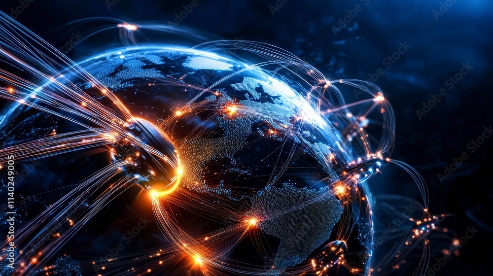 Poster global telecommunication network revolutionizing connectivity world digital art futuristic aerial vi
