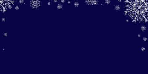 Merry Christmas and Happy New Year. Blue background frame with snowflakes. Copy space. Blank for design