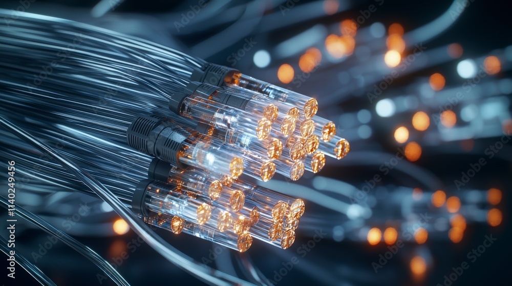 Poster Sleek transparent fiber optic cables technology lab high-resolution image futuristic environment close-up view innovation