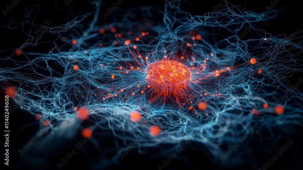 Poster Fiber optic network visualization digital realm abstract art high-tech environment close-up view connectivity concept