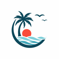 Fototapeta premium Beach Scene Vector Logo Design