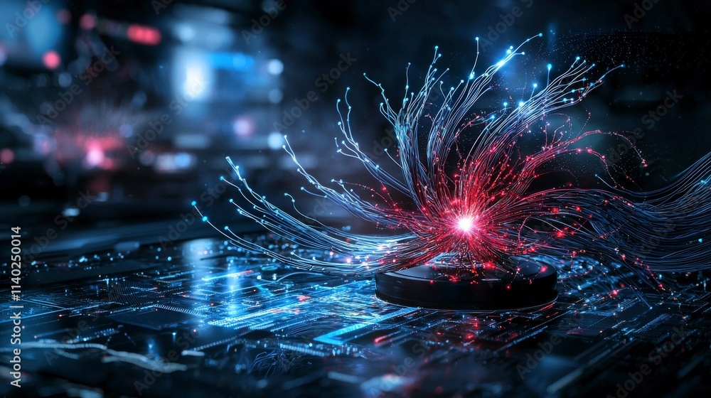 Aufkleber Showcase of innovative fiber optic internet technology in a futuristic virtual lab with digital art connectivity