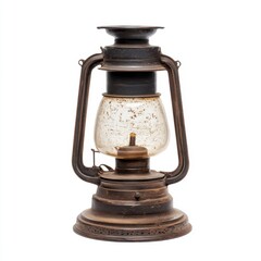 Antique oil lantern sitting on a table with a rustic backdrop inviting nostalgia and warmth on a quiet evening