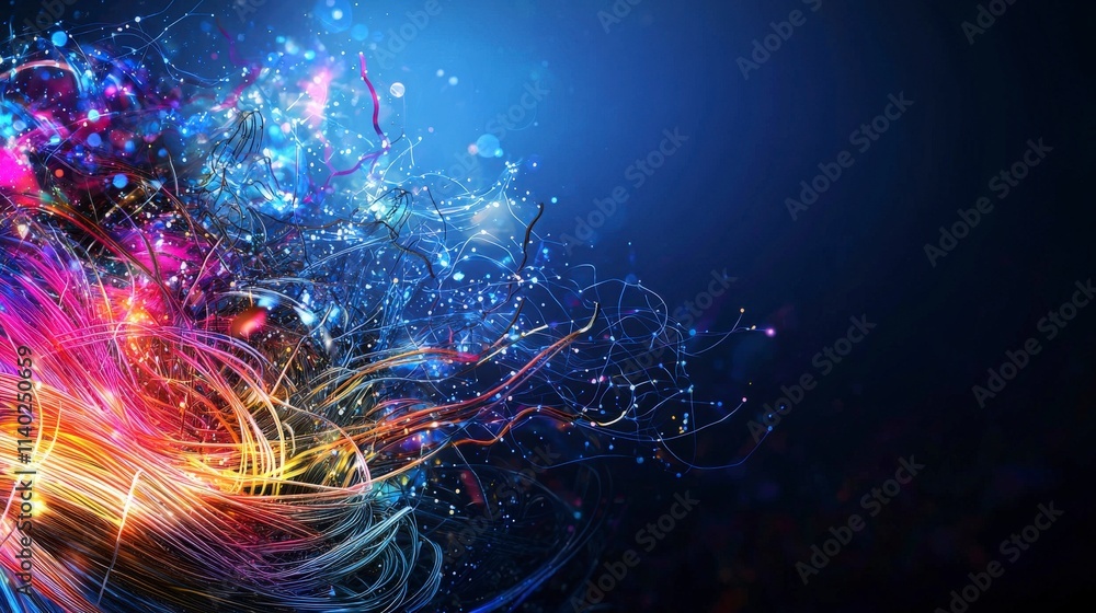 Poster dynamic fiber optic cables intertwined in a colorful display technology concept digital art abstract
