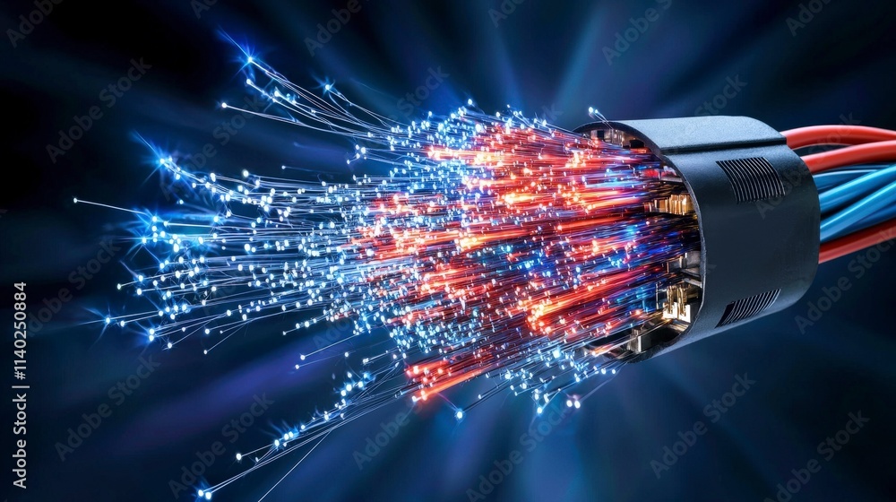 Poster Dynamic flow of internet data through fiber optic cables digital realm technology visualization futuristic conceptual
