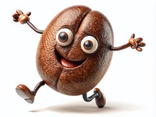 Animated Coffee Bean, Coffee Beans Cartoon, Cute Coffee Bean, Coffee Clipart,  Roasted Coffee Bean Illustration,  Coffee Graphics, Digital Coffee Bean