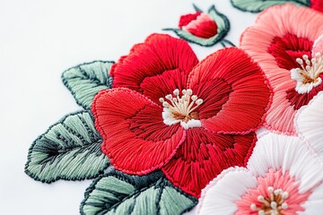 Close-up of Detailed Hand-Embroidered Floral Design