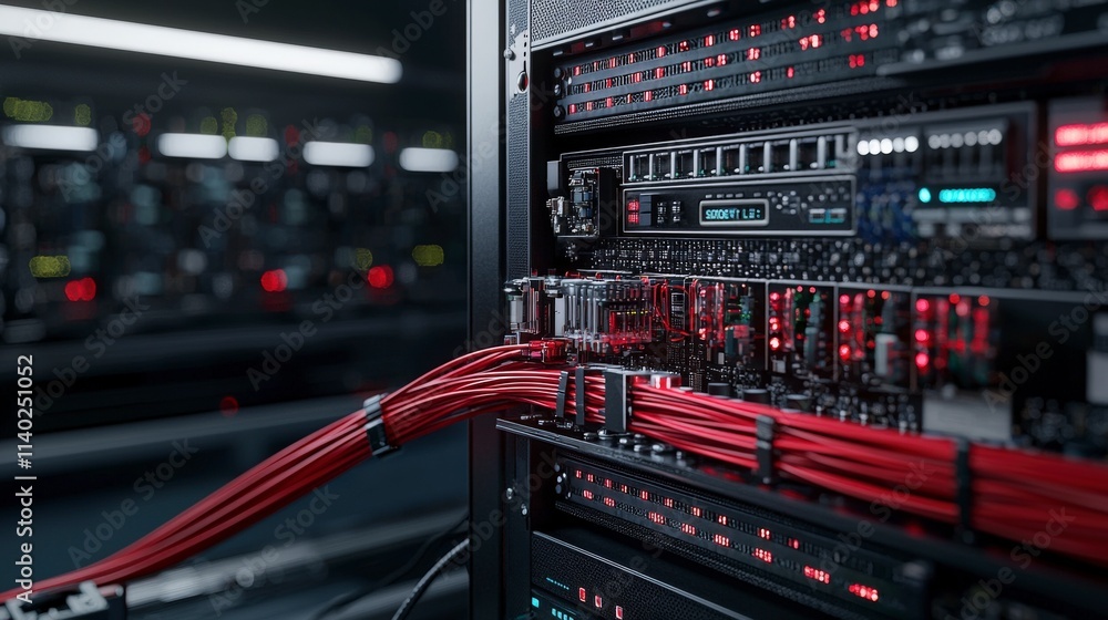 Poster Fiber optic communication systems in data centers industry high-tech environment close-up view digital connectivity
