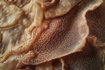 Texture of unpeeled black tripe from cow stomach Beef offal Close up Selective focus