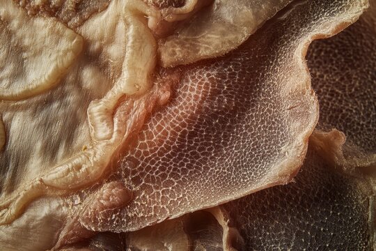 Texture of unpeeled black tripe from cow stomach Beef offal Close up Selective focus