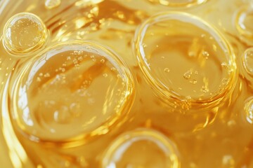 Textured collage of golden yellow oil bubbles for banners or 3D mapping
