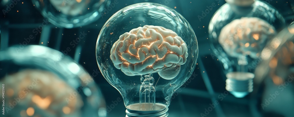 Poster artificial intelligence digital concept abstract brains inside a light bulb