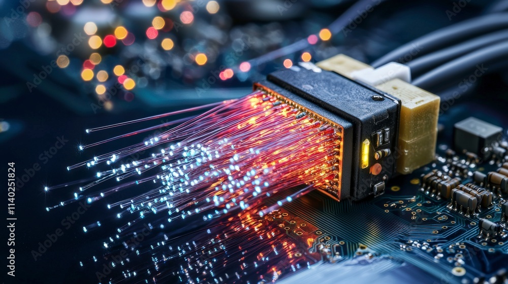 Aufkleber fiber optic technology in action data center macro photography high-tech environment close-up connec